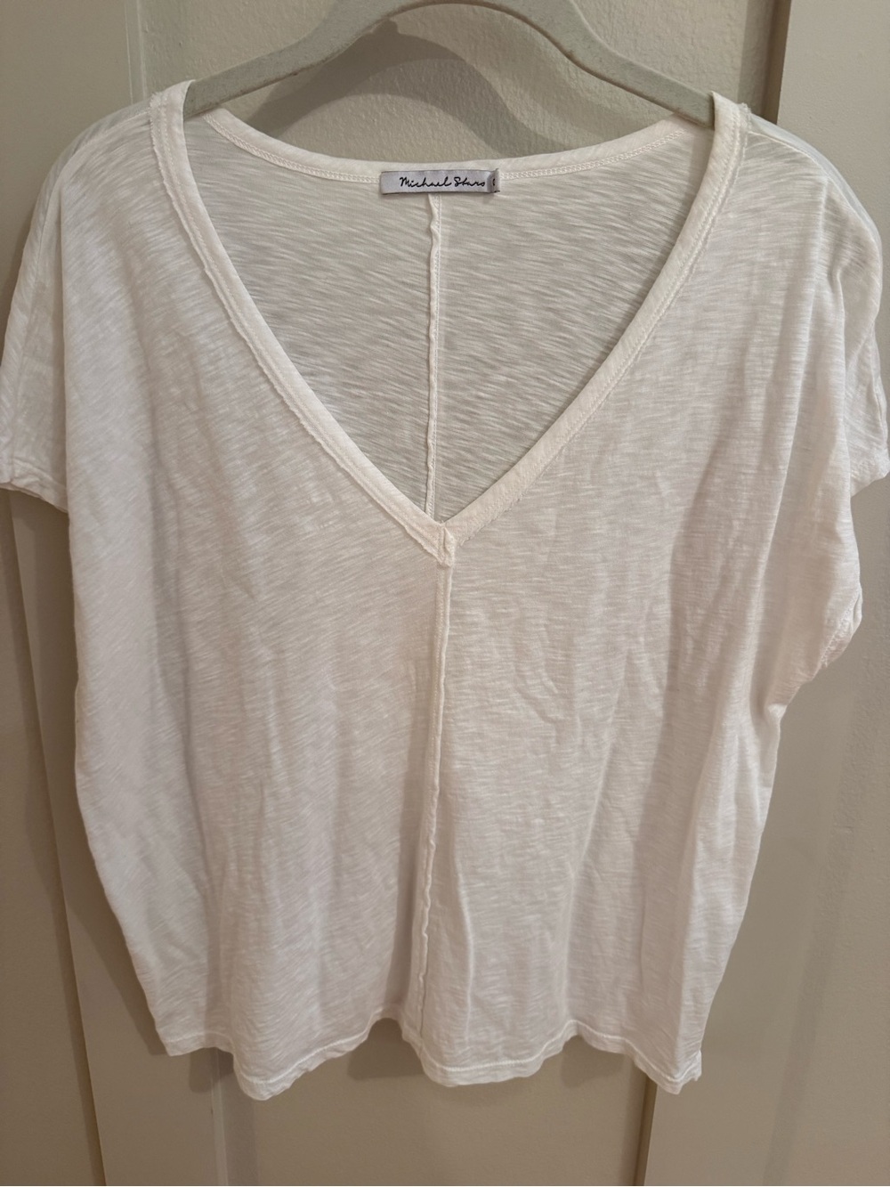 Michael Stars Ivory V-Neck Slub Short Sleeve Tee